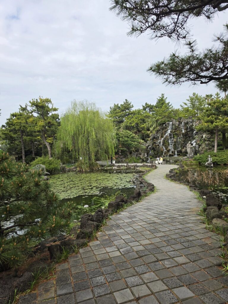 A park with willow trees