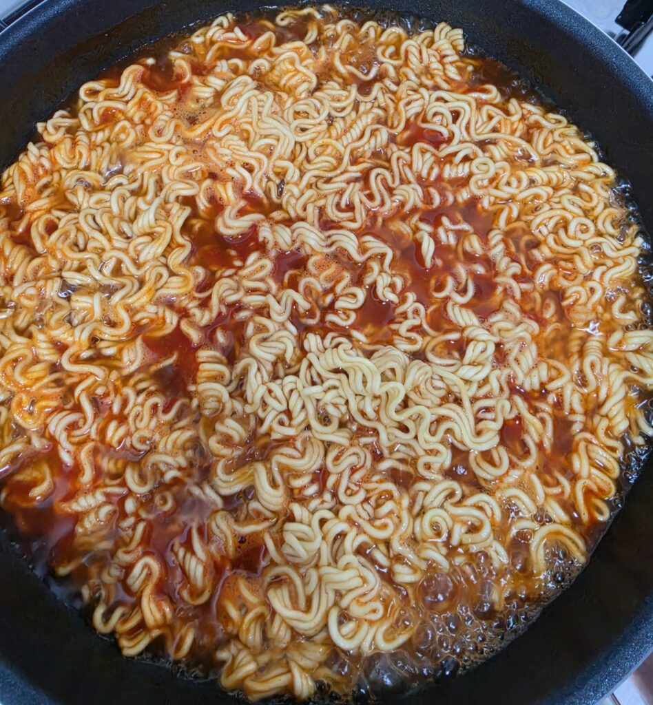 Jeju Black Pork Ramen is cooked completely