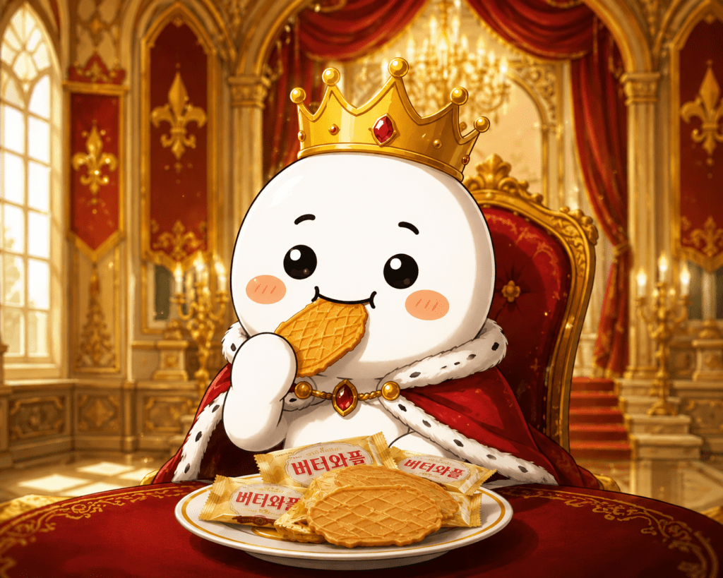 The way my character Bibi is eating butter waffles in the royal family, looking like a king of butter waffle country.